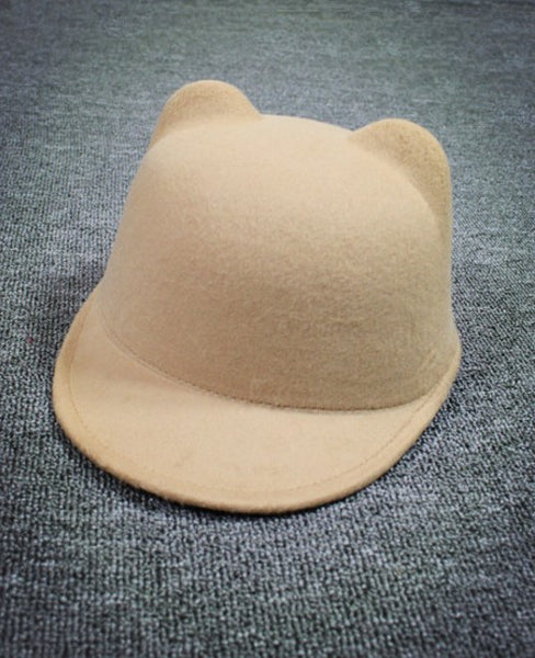 Cat Ears Wool Derby Bowler Cap
